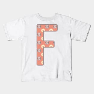 MONOGRAM LETTER F PINK FLORAL TYPOGRAPHY DESIGN Kids T-Shirt